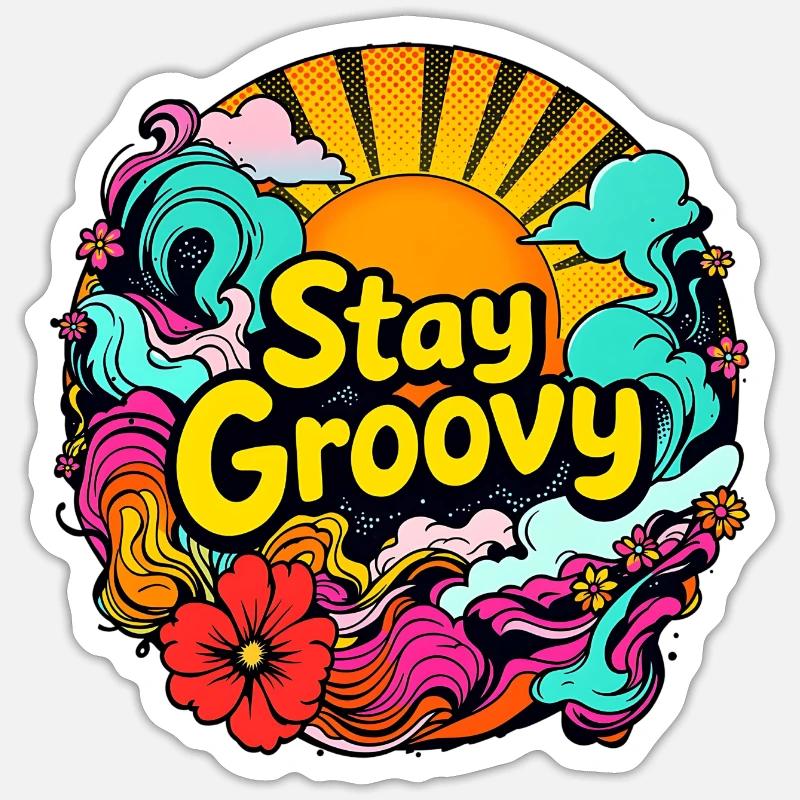 Rétro psychédélique – Restez groovy - Sticker taille S (10 x 10 cm) - blanc mat