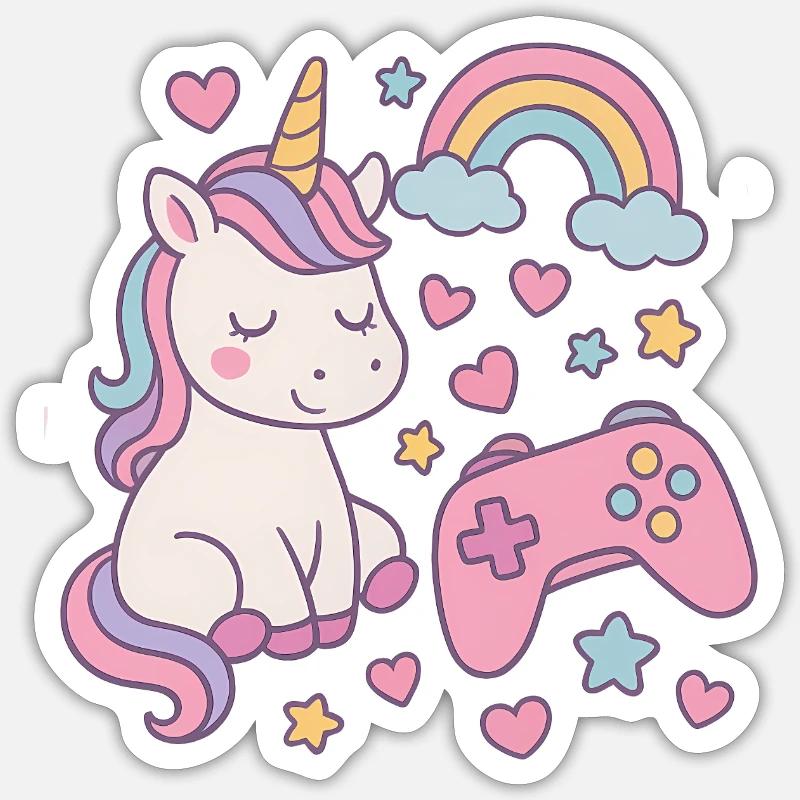 Super süßes Einhorn mit Gaming-Feeling - Sticker Größe S (10 x 10 cm) - Mattweiß