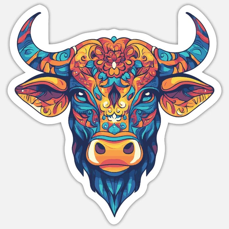 Taureau coloré - Sticker taille S (10 x 10 cm) - blanc mat