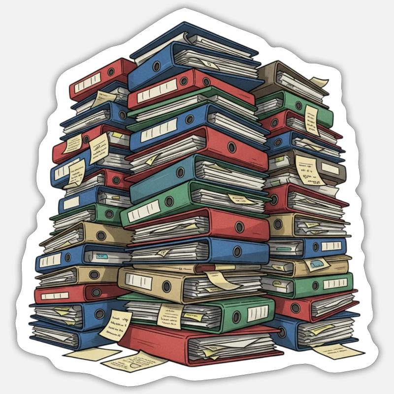 Folder Stack Office Chaos - Sticker size S (10 x 10 cm) - white matte