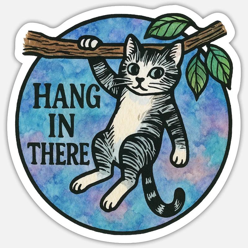 Hang In There Cat Patch - Sticker size S (10 x 10 cm) - white matte