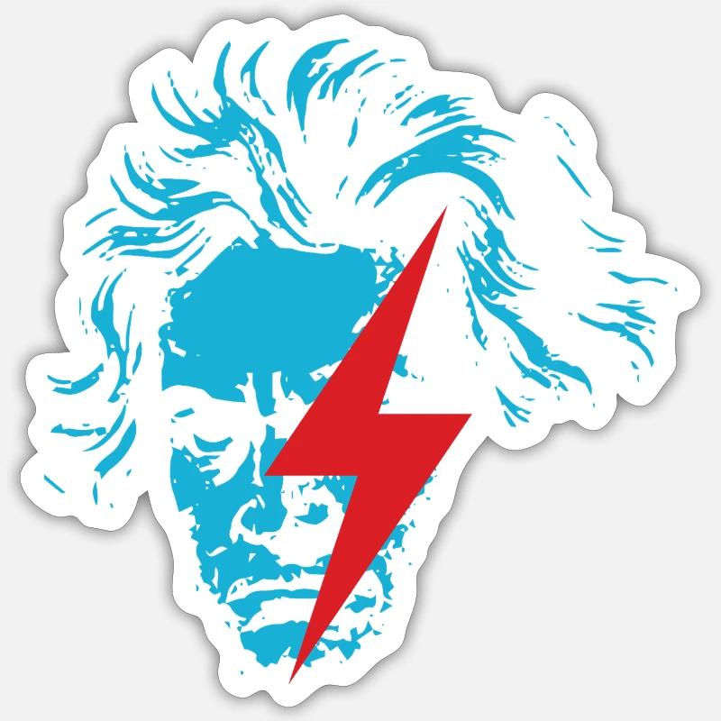 Blue Beethoven face with Red Lightning - Sticker size S (10 x 10 cm) - white matte