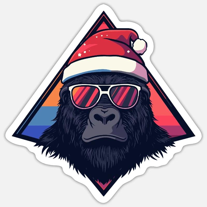 Gorille Santa Triangle Néon - Sticker taille S (10 x 10 cm) - blanc mat