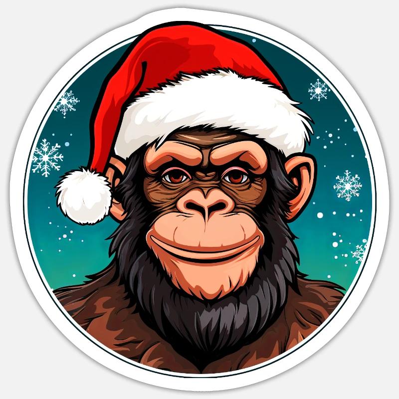 Weihnachten Schimpansen - Sticker Größe S (10 x 10 cm) - Mattweiß