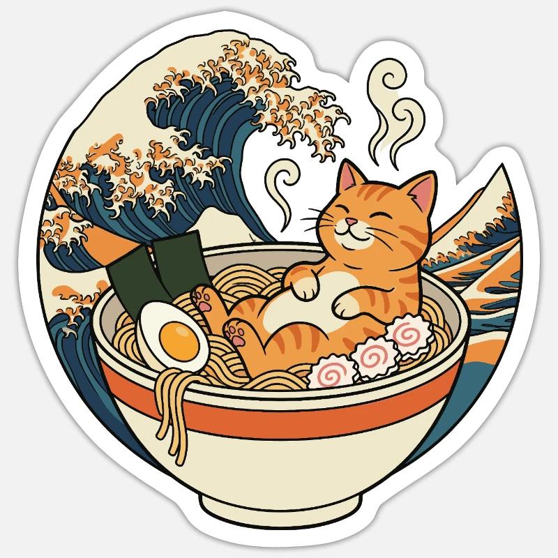 Ramen Chat - Sticker taille S (10 x 10 cm) - blanc mat