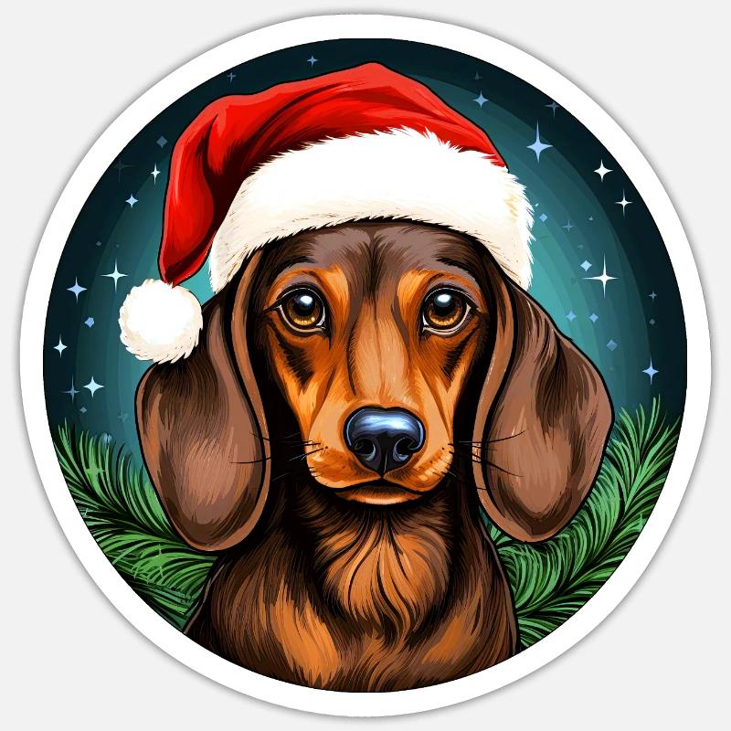 Noël teckel - Sticker taille S (10 x 10 cm) - blanc mat