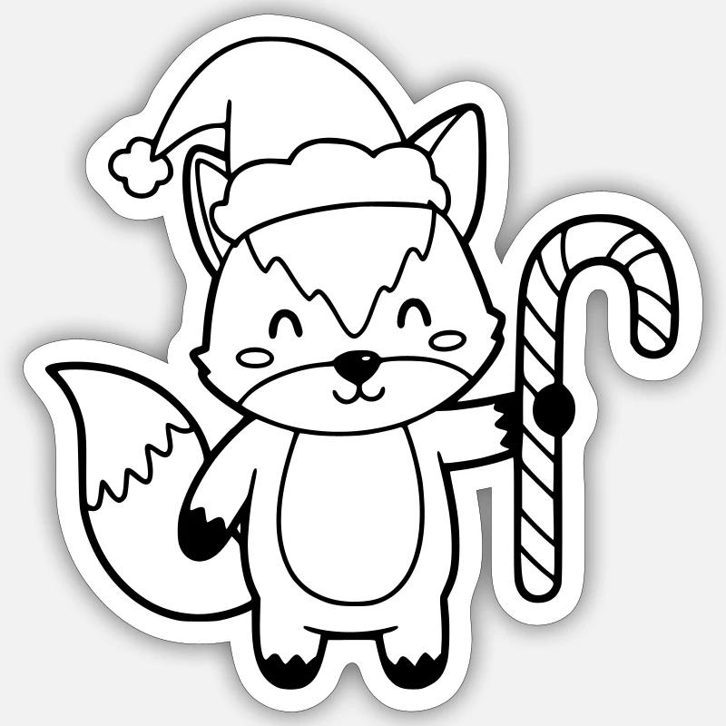 Christmas Fox with Candy Cane Illustration - Sticker size S (10 x 10 cm) - white matte