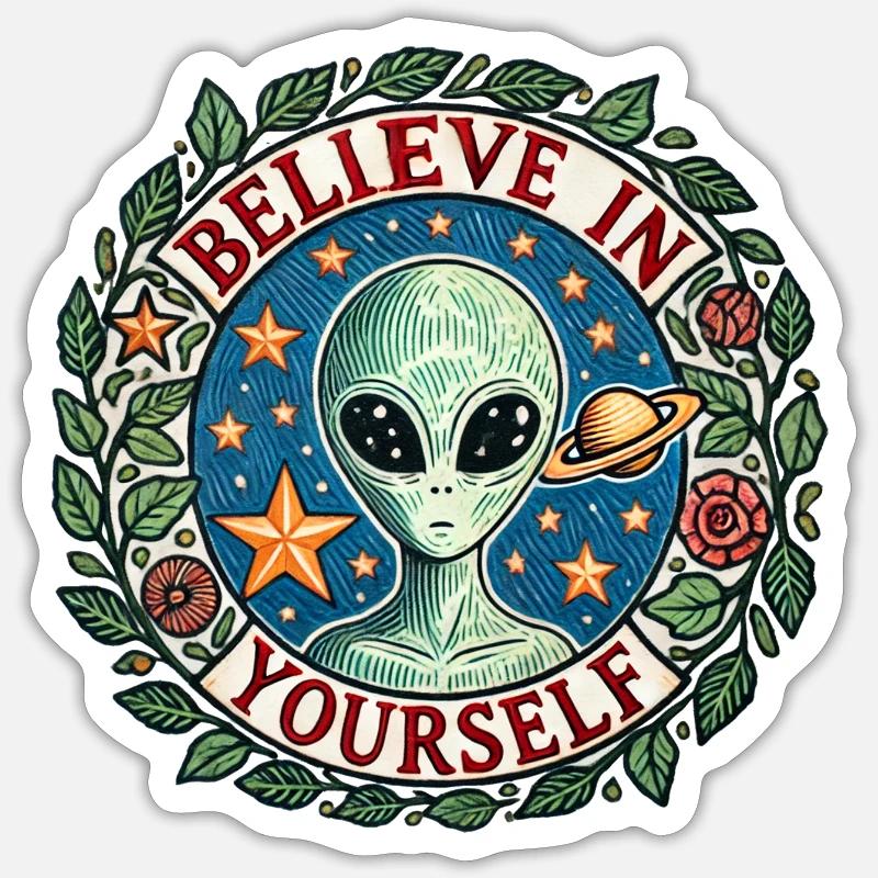 Glaube an dich selbst Alien Space Circle - Sticker Größe S (10 x 10 cm) - Mattweiß