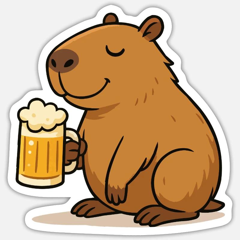 Capybara Bier - Sticker Größe S (10 x 10 cm) - Mattweiß