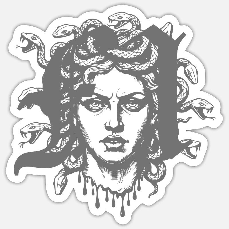 Tête de Méduse avec des serpents - Sticker taille S (10 x 10 cm) - blanc mat