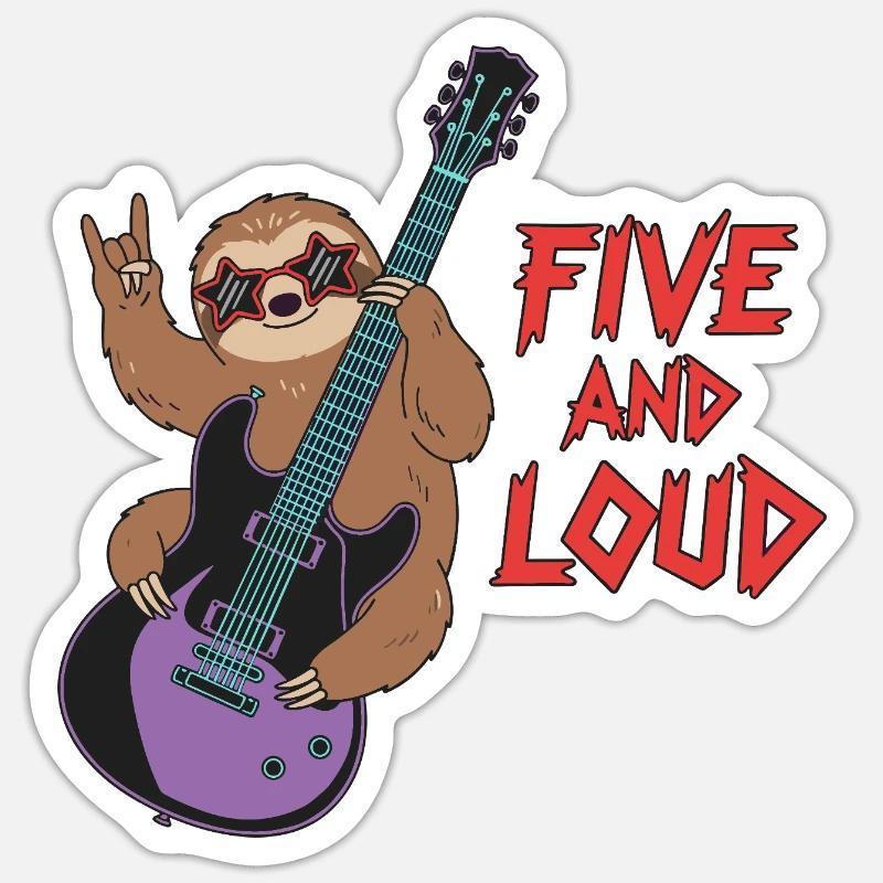 Five And Loud Sloth Rocker - Sticker size S (10 x 10 cm) - white matte