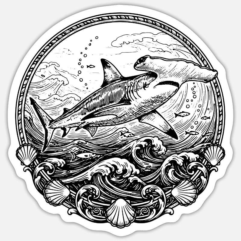 requin-marteau - Sticker taille S (10 x 10 cm) - blanc mat