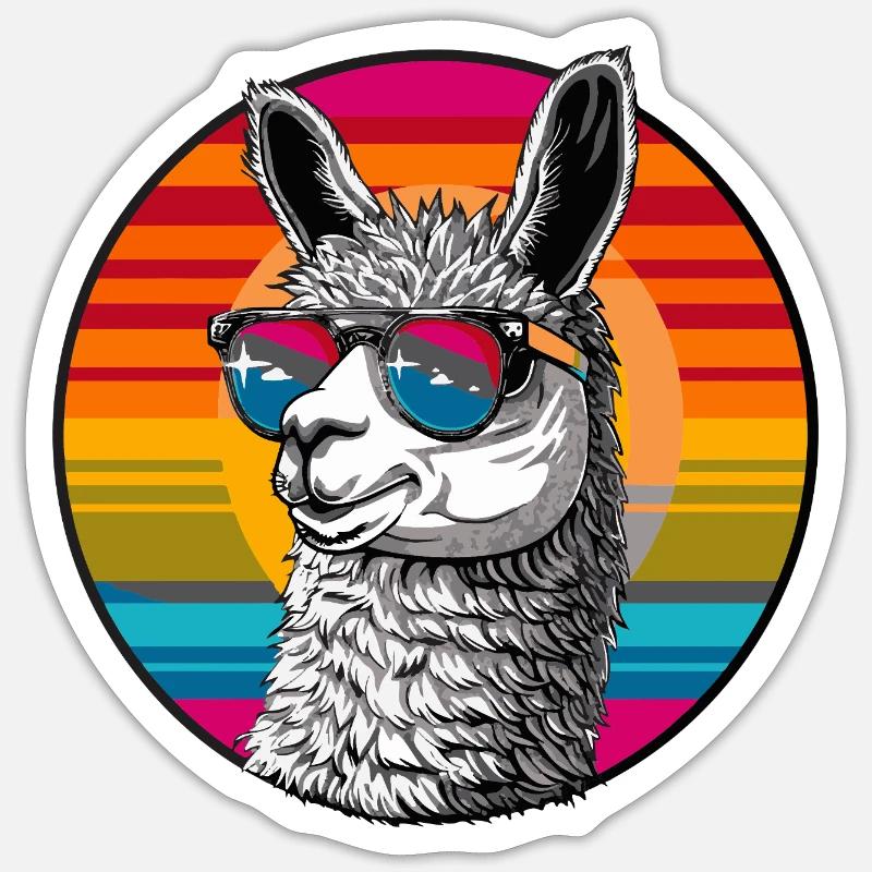 Llama Retro Sunset - Sticker size S (10 x 10 cm) - white matte