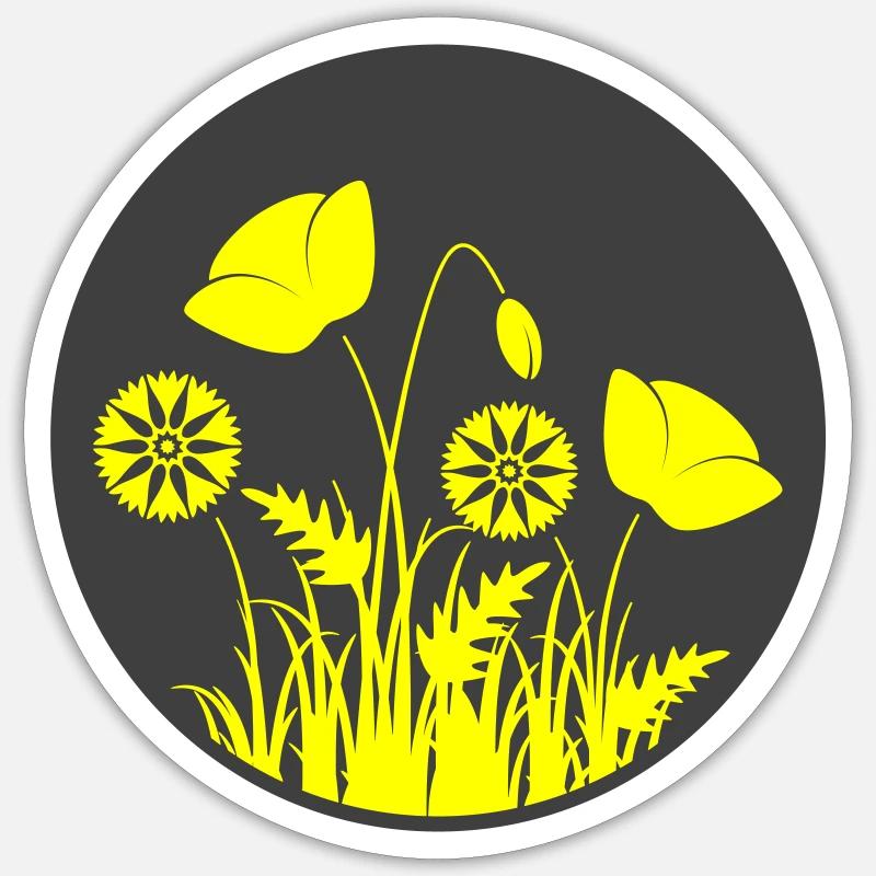 Yellow flowers in a circle - Sticker size S (10 x 10 cm) - white matte