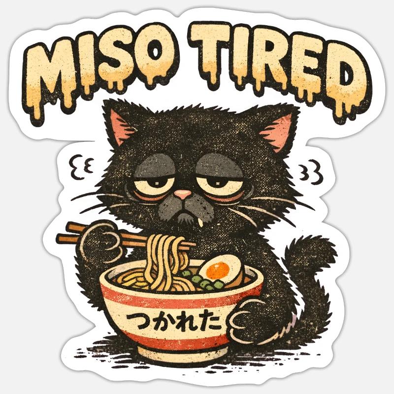 Miso Tired – Tired Cat Eats Ramen Sticker size S (10 x 10 cm)