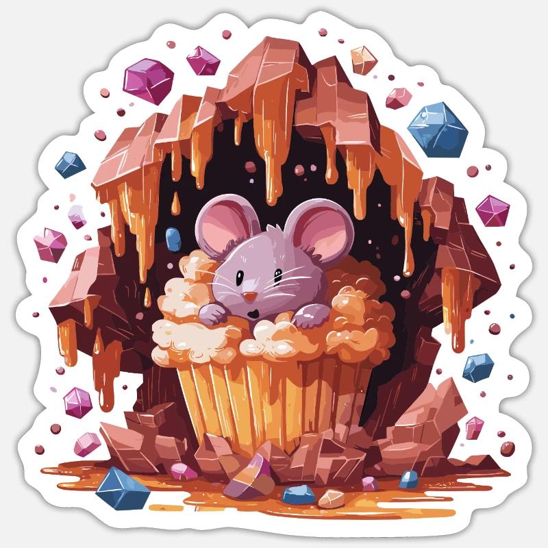 Mouse in crystal cupcake - Sticker size S (10 x 10 cm) - white matte