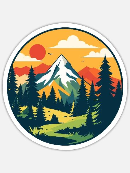 Wald Berge Natur Wandern Bergsteigen Motiv - Sticker Größe S (10 x 10 cm) - Mattweiß