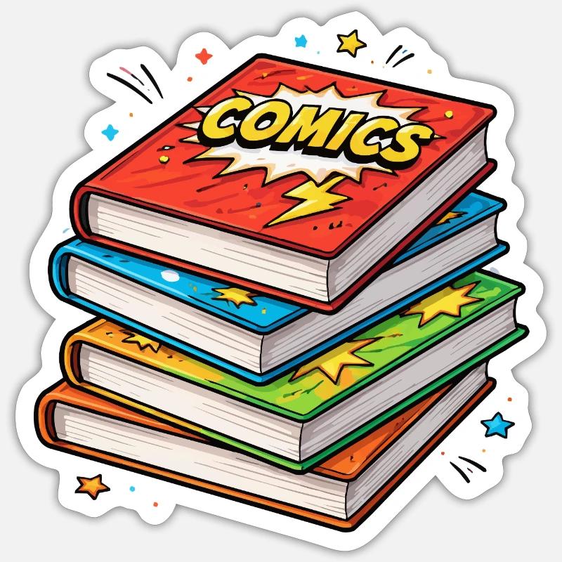Comic-Stapel Bücher - Sticker Größe S (10 x 10 cm) - Mattweiß