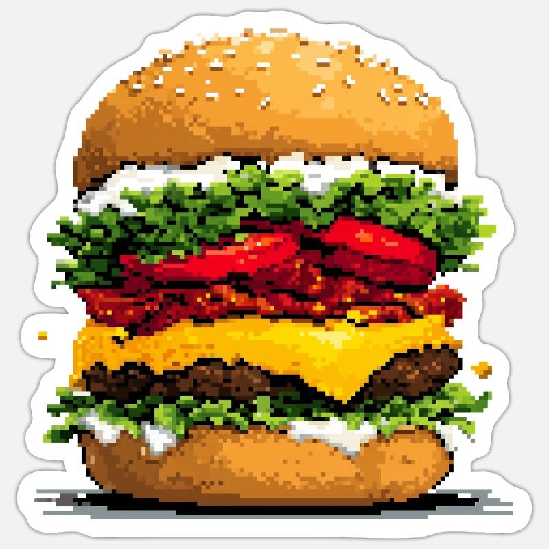 Pixelhamburger Retro Pixelkunst Sticker Größe S (10 x 10 cm)