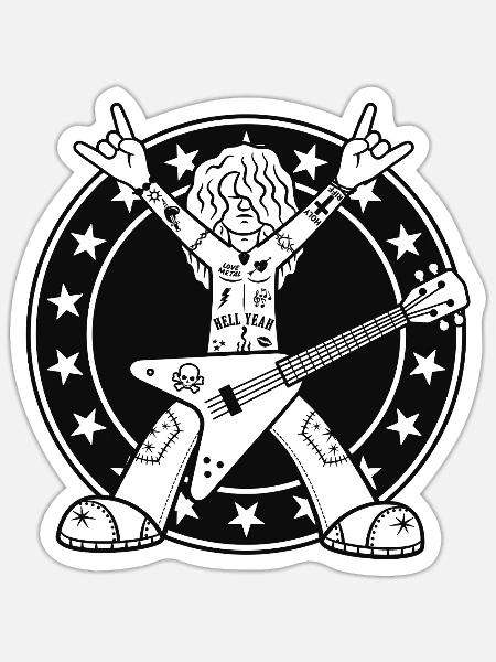 Heavy-Metal-Cartoon-Gitarrist - Sticker Größe S (10 x 10 cm) - Mattweiß