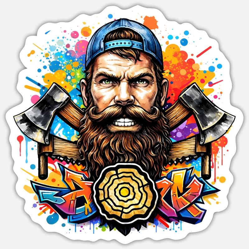 Bûcheron graffiti avec double hache Sticker taille S (10 x 10 cm)