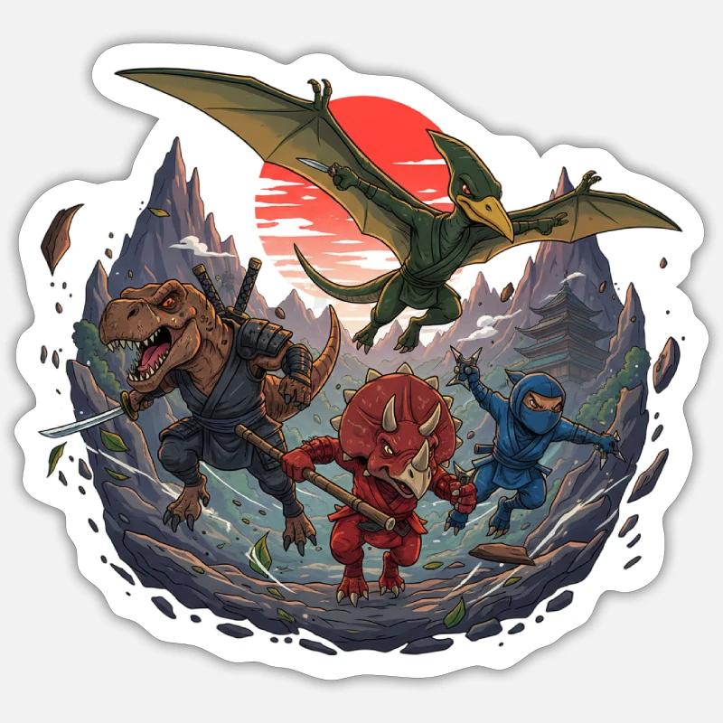 Dino Ninja - Sticker taille S (10 x 10 cm) - blanc mat