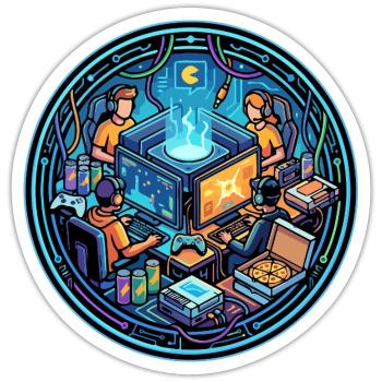 Neon Gaming Crew Lanparty in Cyberspace Gamer Logo - Sticker size S (10 x 10 cm) - white matte - Front