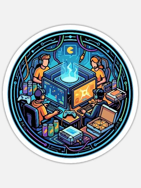 Neon Gaming Crew Lanparty in Cyberspace Gamer Logo - Sticker size S (10 x 10 cm) - white matte