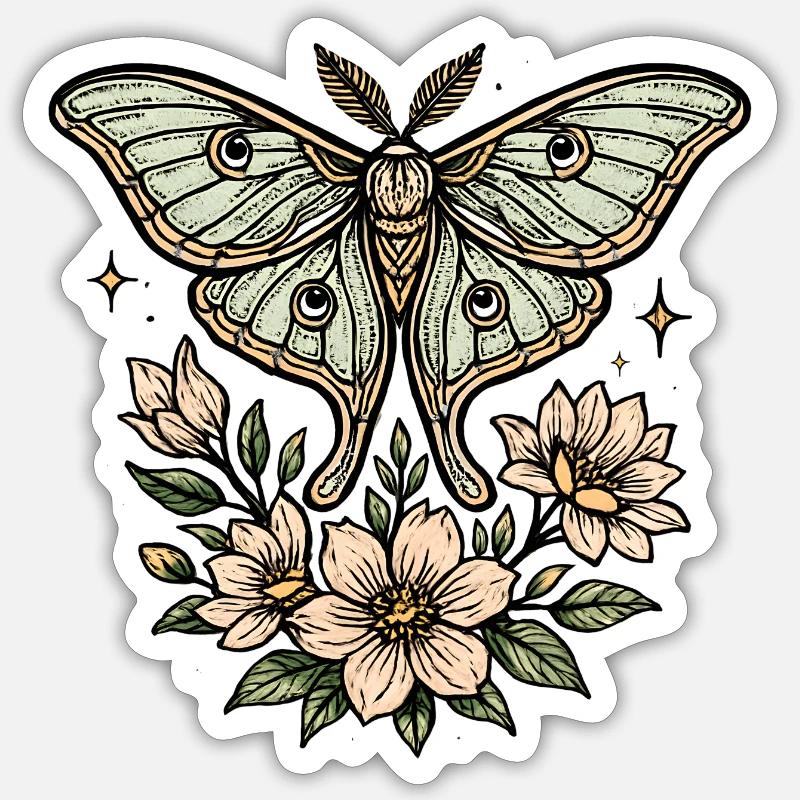 Motte mit Blütenbouquet Sticker Größe S (10 x 10 cm)