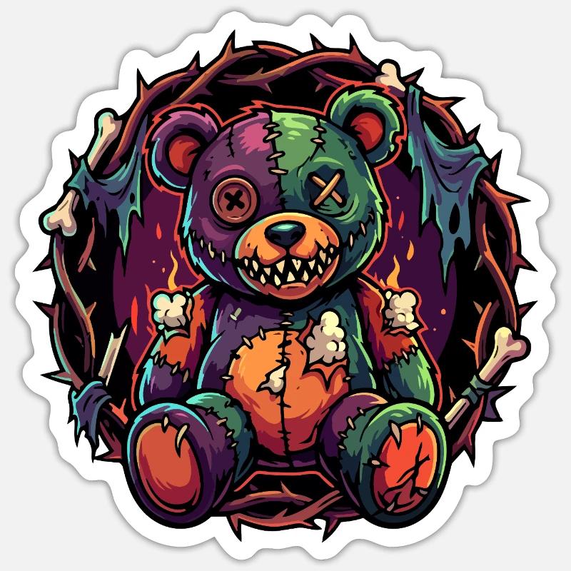 Patchwork Zombie Teddy kaputter Horror Teddybär Sticker Größe S (10 x 10 cm)