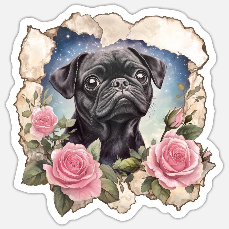 Schwarzer Mops - Sticker Größe S (10 x 10 cm) - Mattweiß