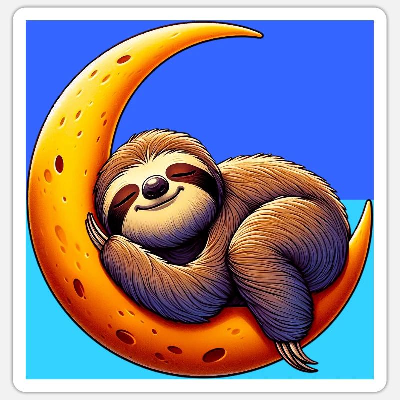 Sloth sleeps on the Moon - Sticker size S (10 x 10 cm) - white matte