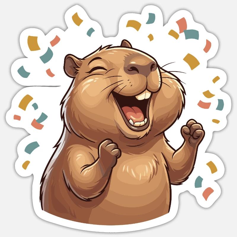 Hapybara Capybara - Sticker taille S (10 x 10 cm) - blanc mat