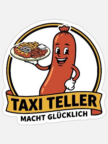 Taxi Teller, Kult Imbiss Ruhrpott Shirt, Hoodie - Sticker Größe S (10 x 10 cm) - Mattweiß
