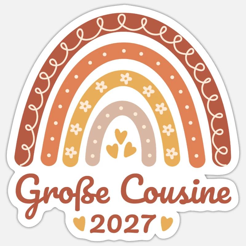 Große Cousine 2027 Boho Regenbogen - Sticker Größe S (10 x 10 cm) - Mattweiß