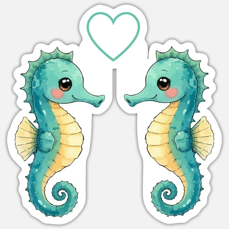 Zwei Seepferdchen Paar - Sticker Größe S (10 x 10 cm) - Mattweiß