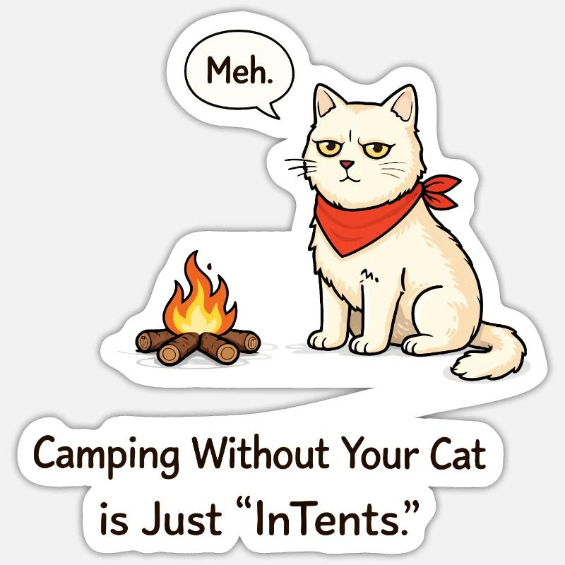 InTent Cat Camping Pun Design - Sticker size S (10 x 10 cm) - white matte