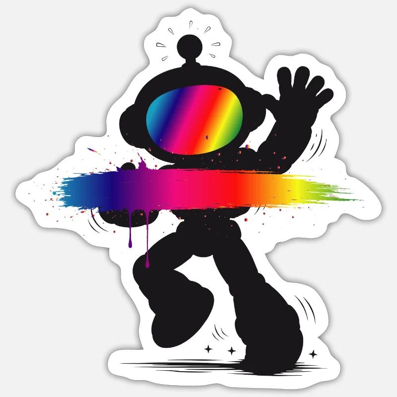 Roboter Silhouette Regenbogen Splash Design   Sticker Größe S (10 x 10 cm)
