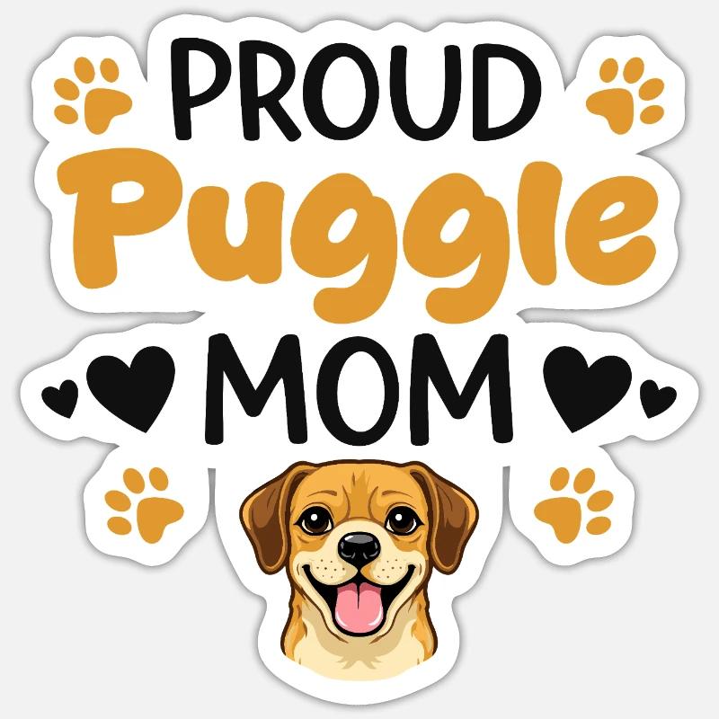 Stolze Puggle Mutter, Puggle - Sticker Größe S (10 x 10 cm) - Mattweiß