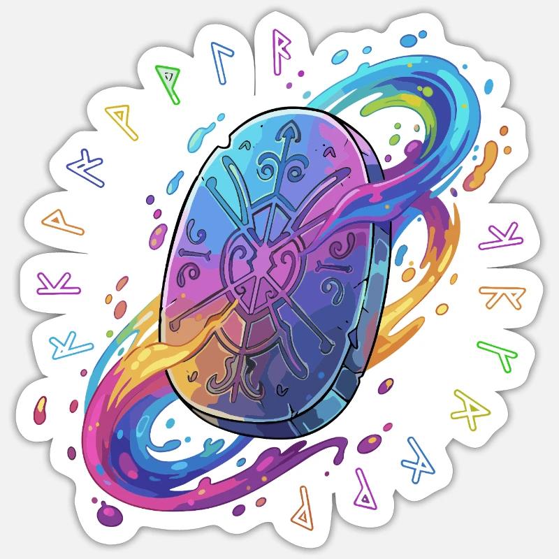 Regenbogen Runen Schild - Sticker Größe S (10 x 10 cm) - Mattweiß