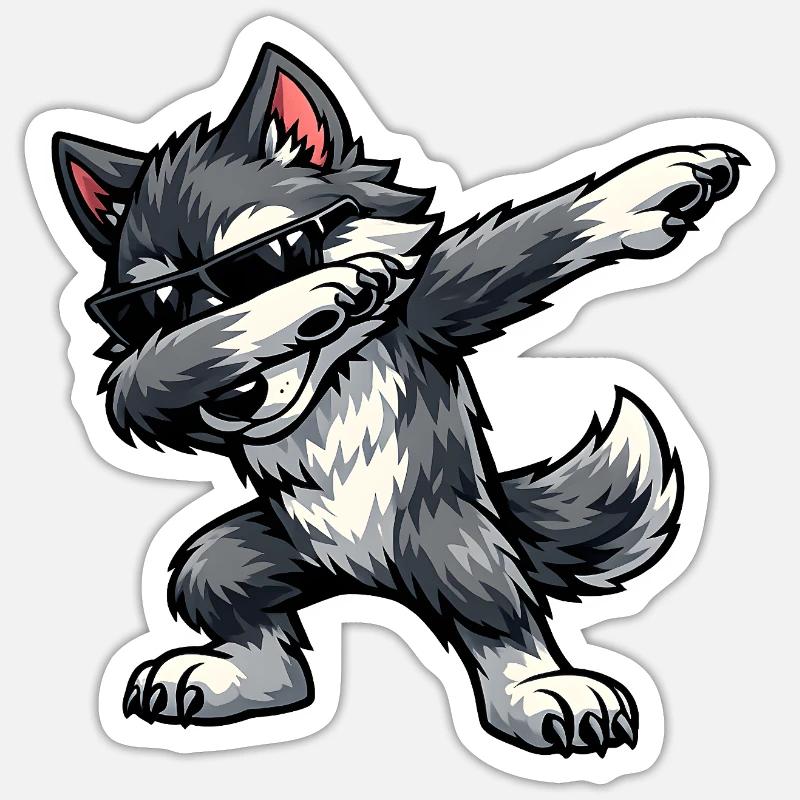 Loup Dab - Sticker taille S (10 x 10 cm) - blanc mat