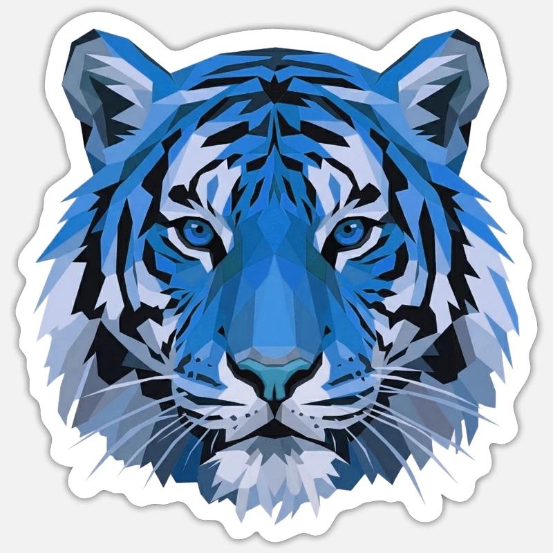 Blauer Polygon-Tiger Kopf - Sticker Größe S (10 x 10 cm) - Mattweiß