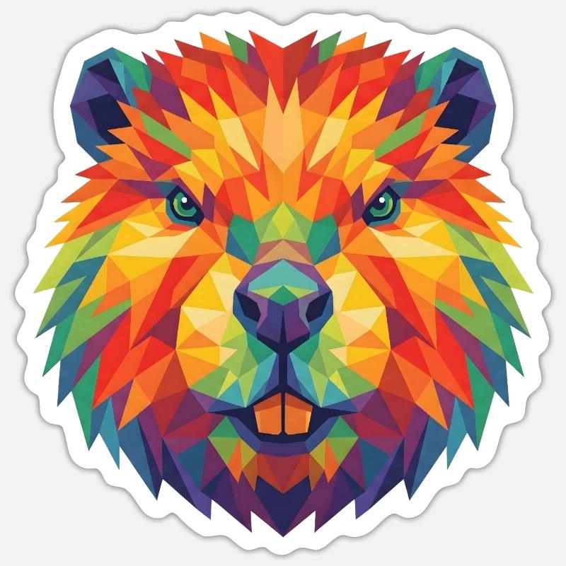 Bunter geometrischer Biberkopf-Pop-Art-Bober - Sticker Größe S (10 x 10 cm) - Mattweiß