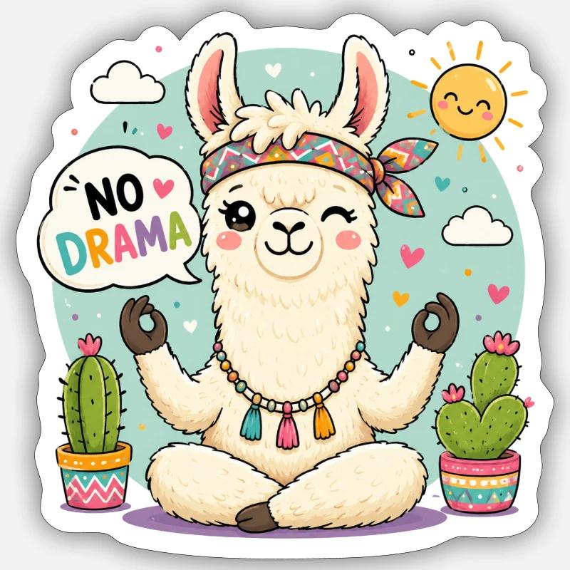 Pas de drame Lama - Sticker taille S (10 x 10 cm) - blanc mat