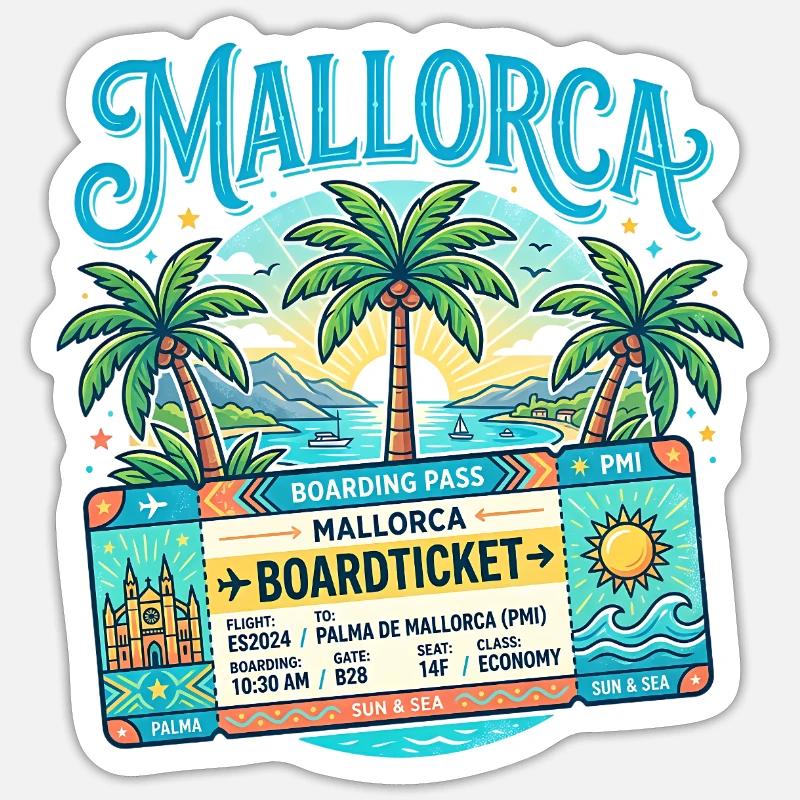 Mallorca Boarding Pass – Sommer Urlaub - Sticker Größe S (10 x 10 cm) - Mattweiß