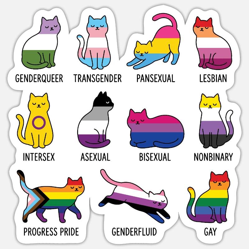 LGBTQ-Pride-Monat – Rainbow Cats - Sticker Größe S (10 x 10 cm) - Mattweiß