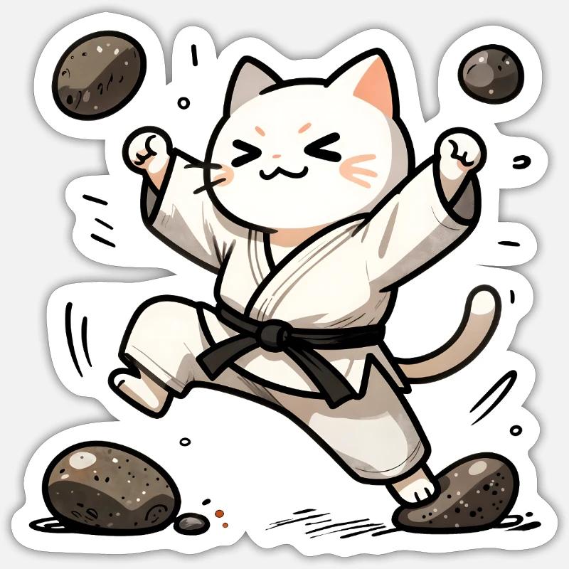 Karate Cat in White Gi - Sticker size S (10 x 10 cm) - white matte
