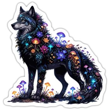 Nachtwolf im Pilzfarbenzauber - Sticker Größe S (10 x 10 cm) - Mattweiß - Vorne