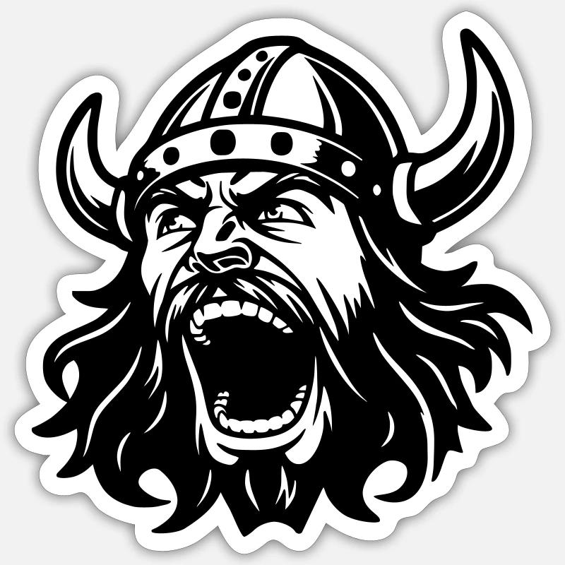 Tête noire viking - Sticker taille S (10 x 10 cm) - blanc mat