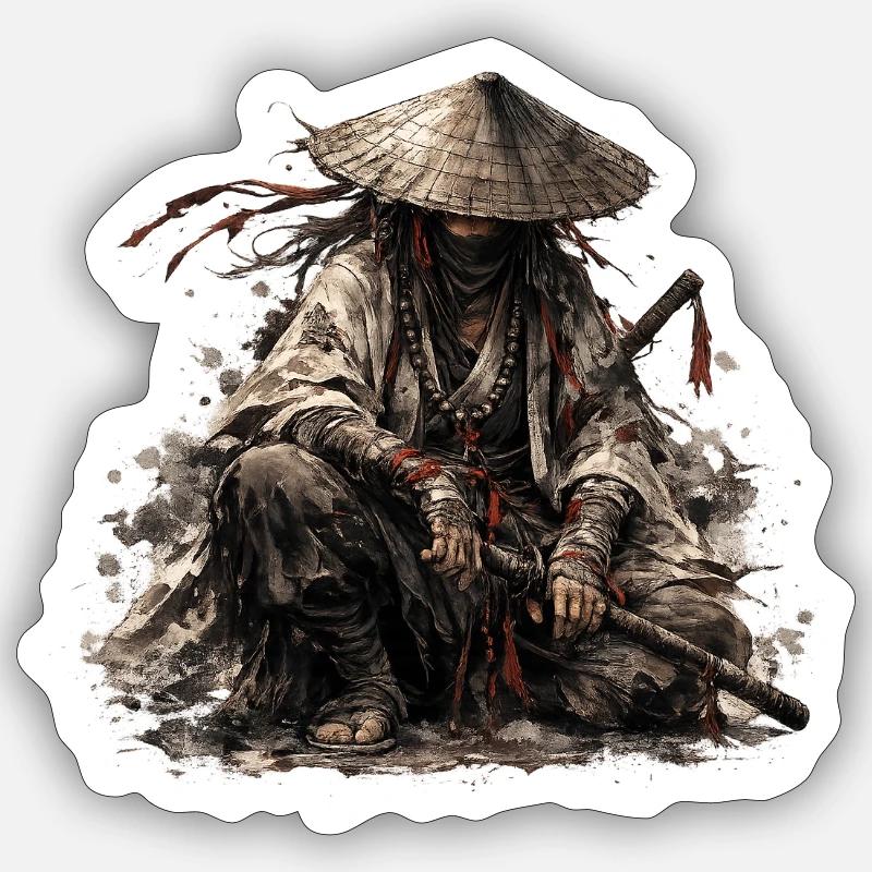 Shadow Ronin Samurai - Sticker Größe S (10 x 10 cm) - Mattweiß